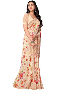Shangrila Designer Digital Pastel Prints Weightless Georgette Saree With Blouse Piece