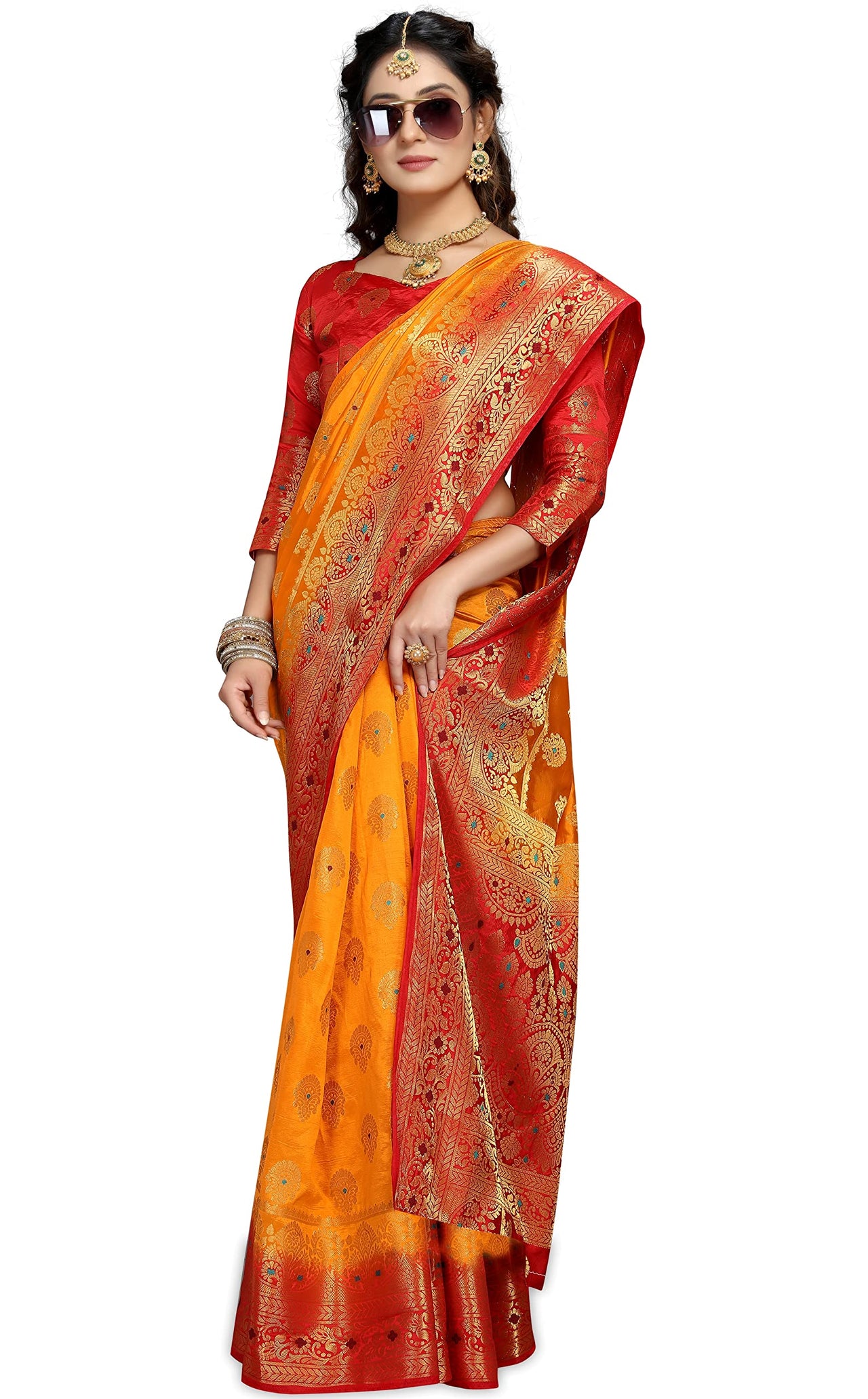 C J Enterprise Women's  Kanchipuam Pattu Pure Kanjivaram Silk Sarees For Wedding With Blouse Piece (perashooot paithani)