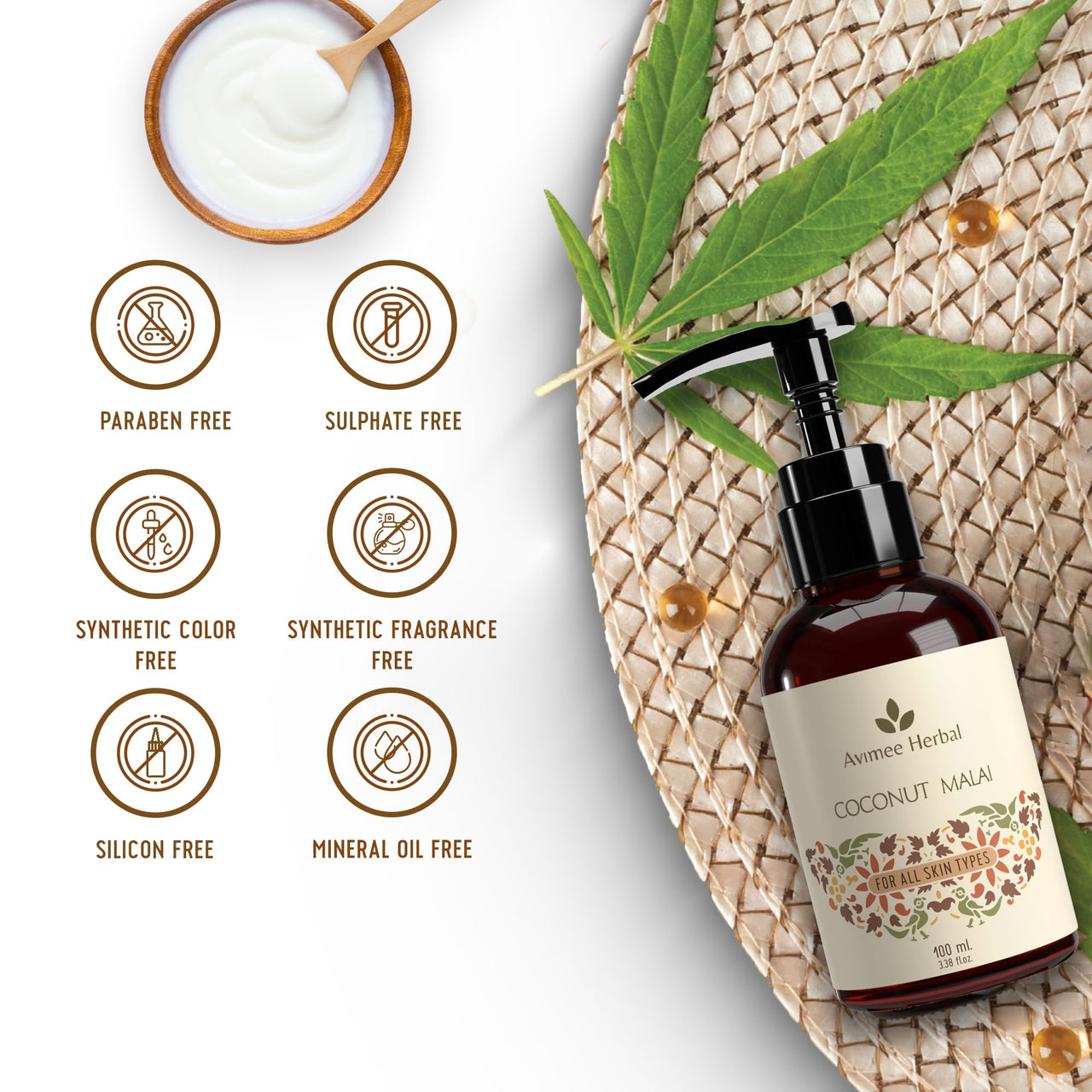 AVIMEE HERBAL Coconut Malai Cream | For Healthy Skin And Hair | 100 Ml