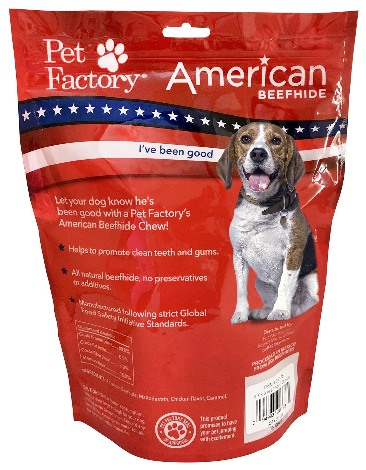 Pet Factory American Beefhide 3" Donuts Dog Chew Treats - Chicken Flavor, 8 Count/1 Pack 11.18 Ounce (Pack of 1)