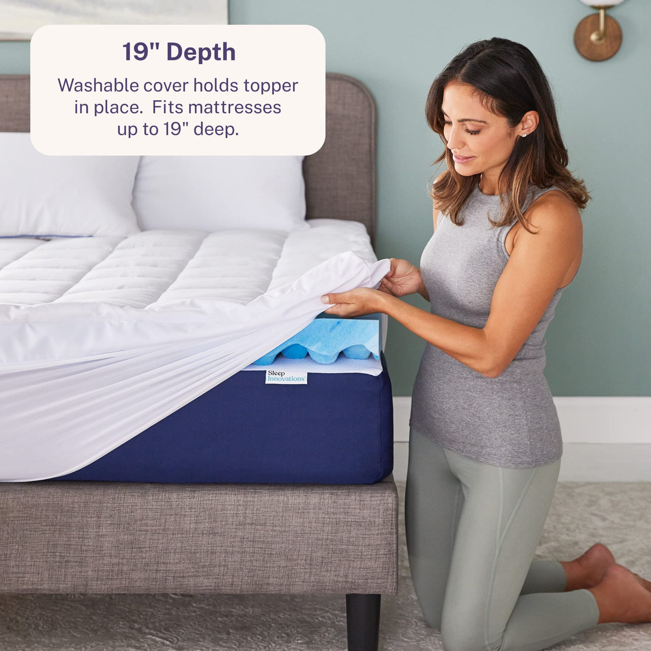Sleep Innovations Cooling Comfort Gel Memory Foam Dual Layer Mattress Topper, 4 Inch, King Size, Pillow Top Cover