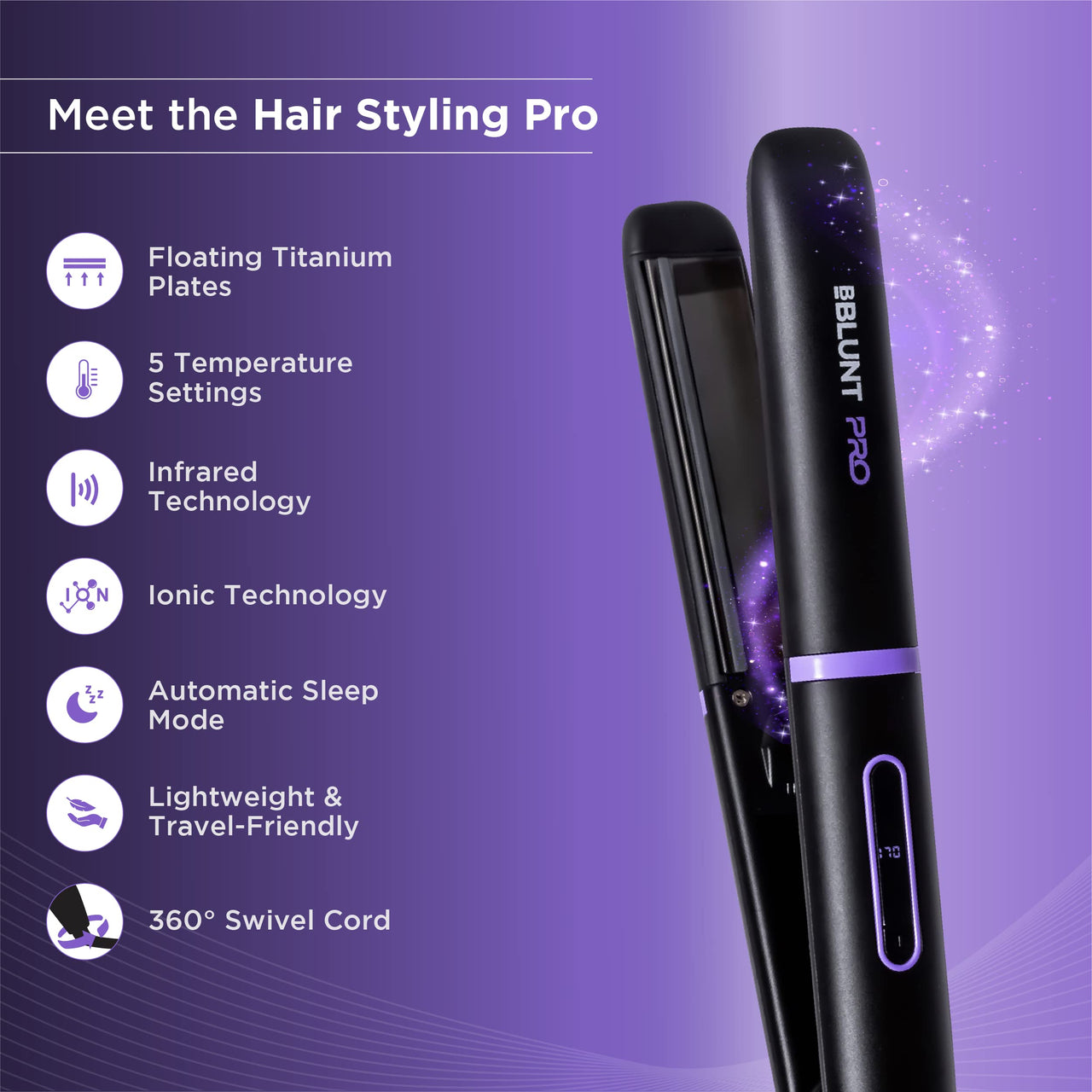 BBlunt Pro Titanium Glide Hair Straightener With 5 Temperature Settings And Infrared Technology For 1.6X Better Hair Smoothness((Titanium floating plates)