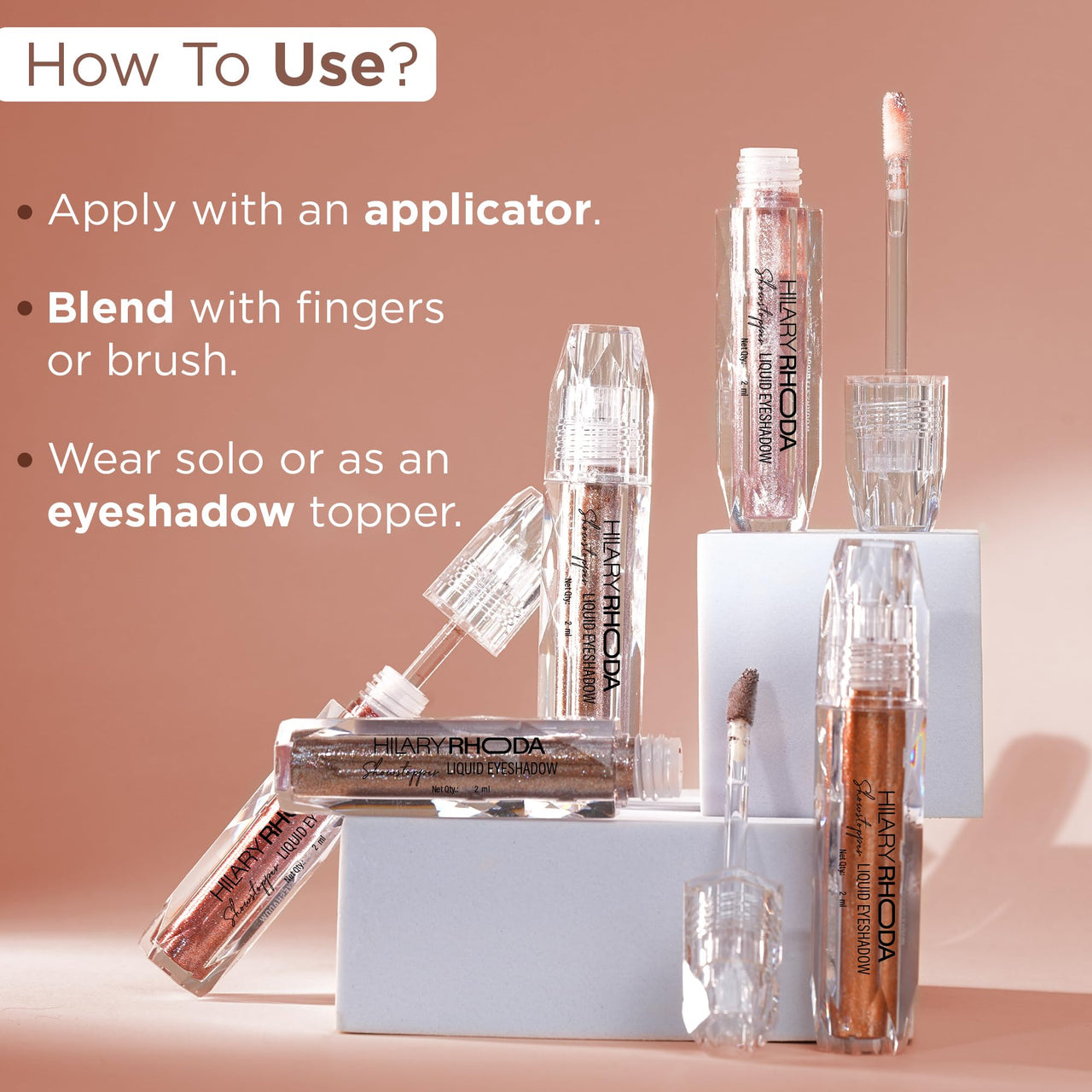Hilary Rhoda Showstopper Liquid Eyeshadow | Gel-Based Formula | Shimmer Finish | Highly Pigmented | Blends Easily | Create Versatile Looks | 2ml (Rose Gold - Shade 03)
