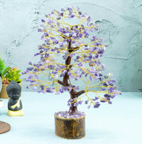 Amethyst Chakra Tree of Life - Crystal Tree for Positive Energy, Feng Shui Decor - Handmade Gemstone Tree, Good Luck Money Bonsai, Purple Healing Crystals, Meditation Stone, Spiritual Mystical Gift Amethyst (Golden Wire)