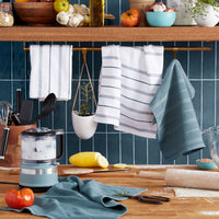 KitchenAid Albany Kitchen Towel 4-Pack Set, Fog Blue/White, 16