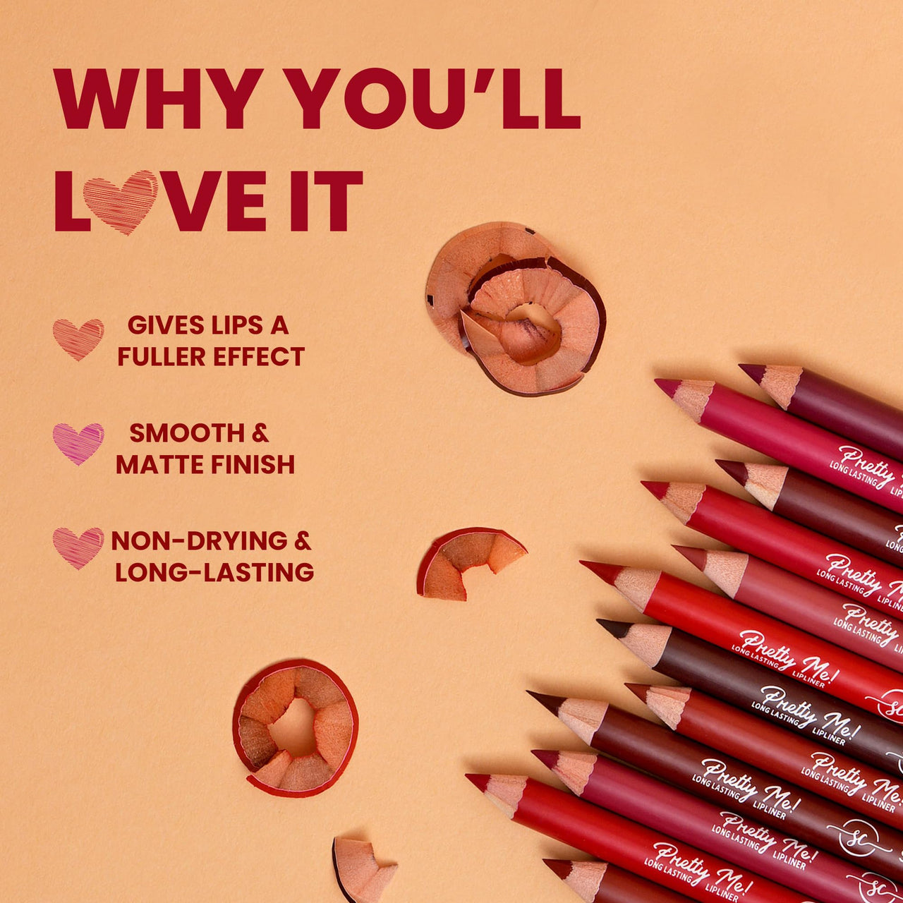 Shryoan Matt Lip Liner | Set of 12 | Long-lasting |Matte Finish | Non-drying, 19.2gm