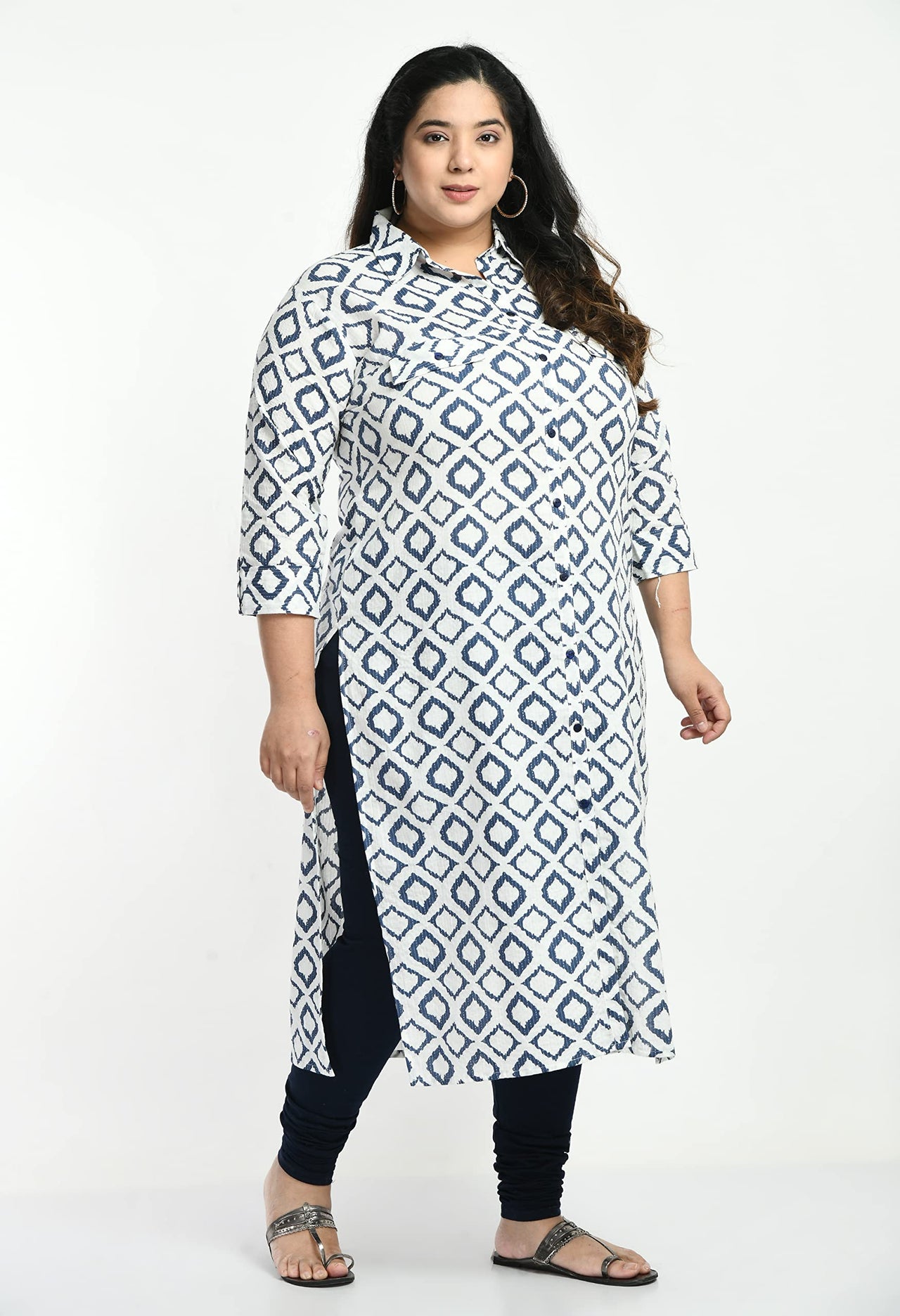 AnjuShree Choice Women Cotton Kurta 6XL White Blue