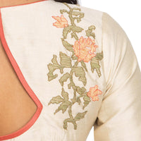 RENE Women's  Cotton Silk Floral Embroidered Half Sleeve Blouse