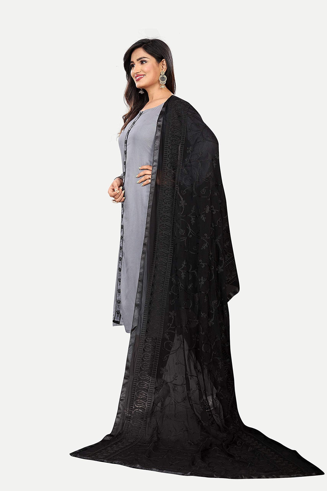 AKSHAR LLC Miss India Women's  Chiffon Dupatta With Karachi Embroidery Work