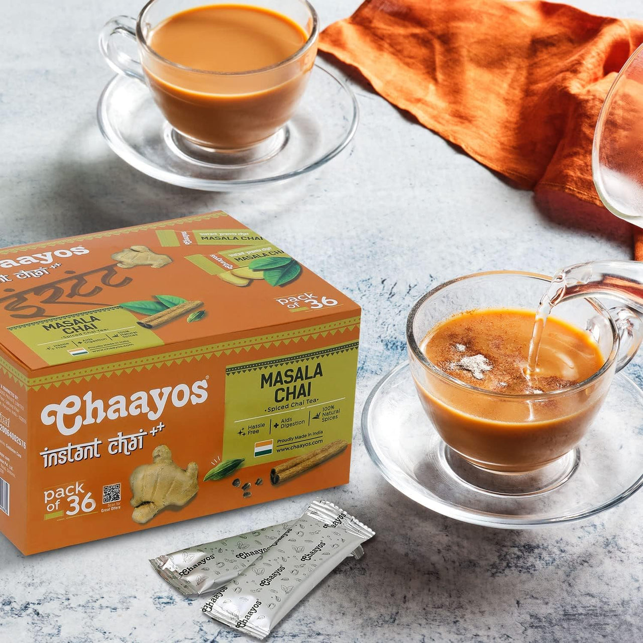 Chaayos Instant Tea Premix - Ginger Flavour - Low Sugar (36 Sachets) | Instant Tea | Tea Premix | Ginger Tea | Ginger Chai | Assam Tea | Flavored Tea | Adrak Chai Mix 390 Gram