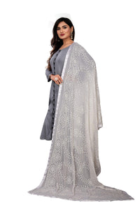 AKSHAR LLC Women's  Designer Pure Chiffon Dupatta with Pure Cotton Thread Embroidery Work