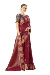 Jaam Silk Fashion Women's  kanjivaram Woven Pattu Silk Blend Saree with Blouse Piece