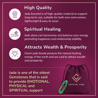 Crystal Vibe Stretchable Beaded Jade Bracelet 8mm - Bring Good Luck, Wealth, Prosperity and Happiness - Healing Crystal Green Jade Bracelet for Women Men