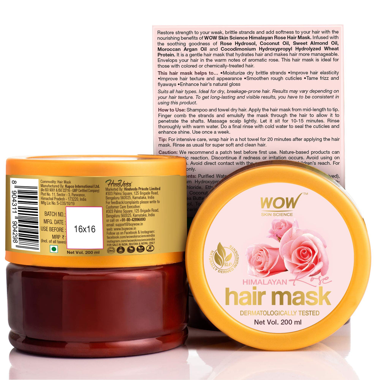 WOW Skin Science Himalayan Rose Hair Mask with Rose Hydrosol, Coconut Oil, Almond Oil & Argan Oil - For Volumnising Hair, Anti Smelly Scalp - No Parabens, Sulphate, Silicones, Color & PEG - 200mL