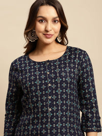 rangita Women Rayon Gold Printed Calf Length Straight Kurti