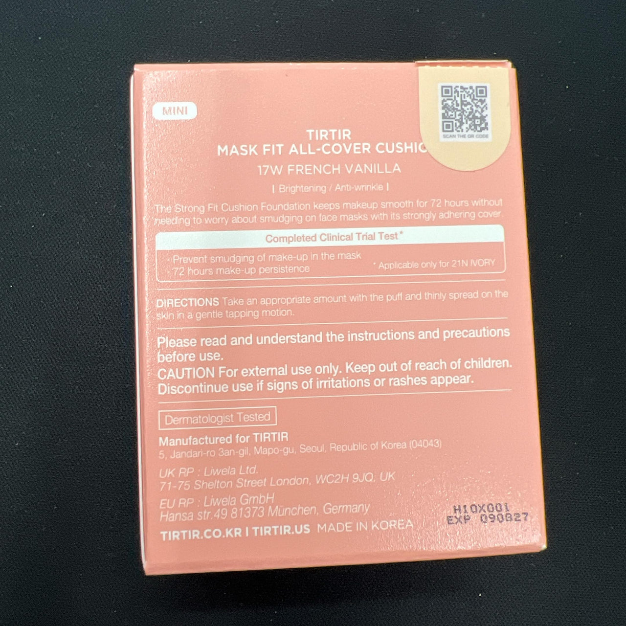 TIRTIR Mask All-Cover Cushion Foundation | Full coverage, Skin fit, Satin Glow Finish | Korean Cushion Foundation #17W FRENCH VANILLA | 4.5g