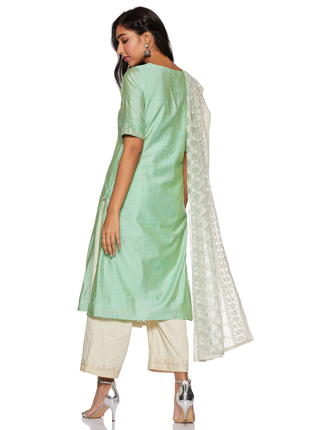 BIBA Womens Round Neck Slub Palazzo Suit