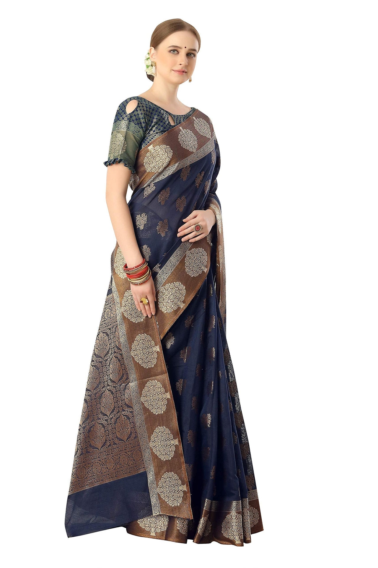 Jaam Silk Fashion Women's  kanjivaram Woven Pattu Silk Blend Saree with Blouse Piece
