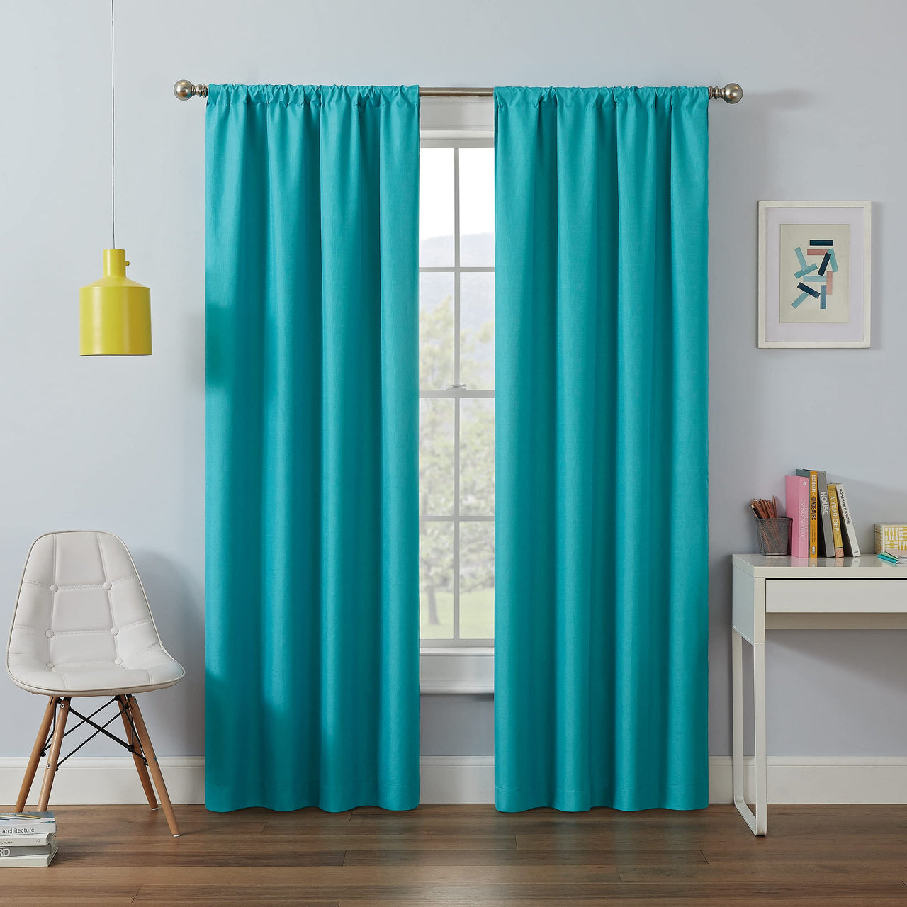 ECLIPSE Kendall Modern Blackout Thermal Rod Pocket Window Curtain for Bedroom or Living Room (1 Panel), 42 X 84, Turquoise