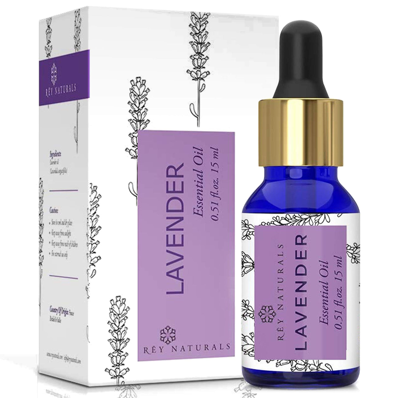 Rey Naturals Lavender Essential Oil - Pure 100% Natural Lavandula Angustifolia Extract - Healthier S & Rey Naturals Rosemary essential oil for hair growth, Skin and Aroma - 15ml