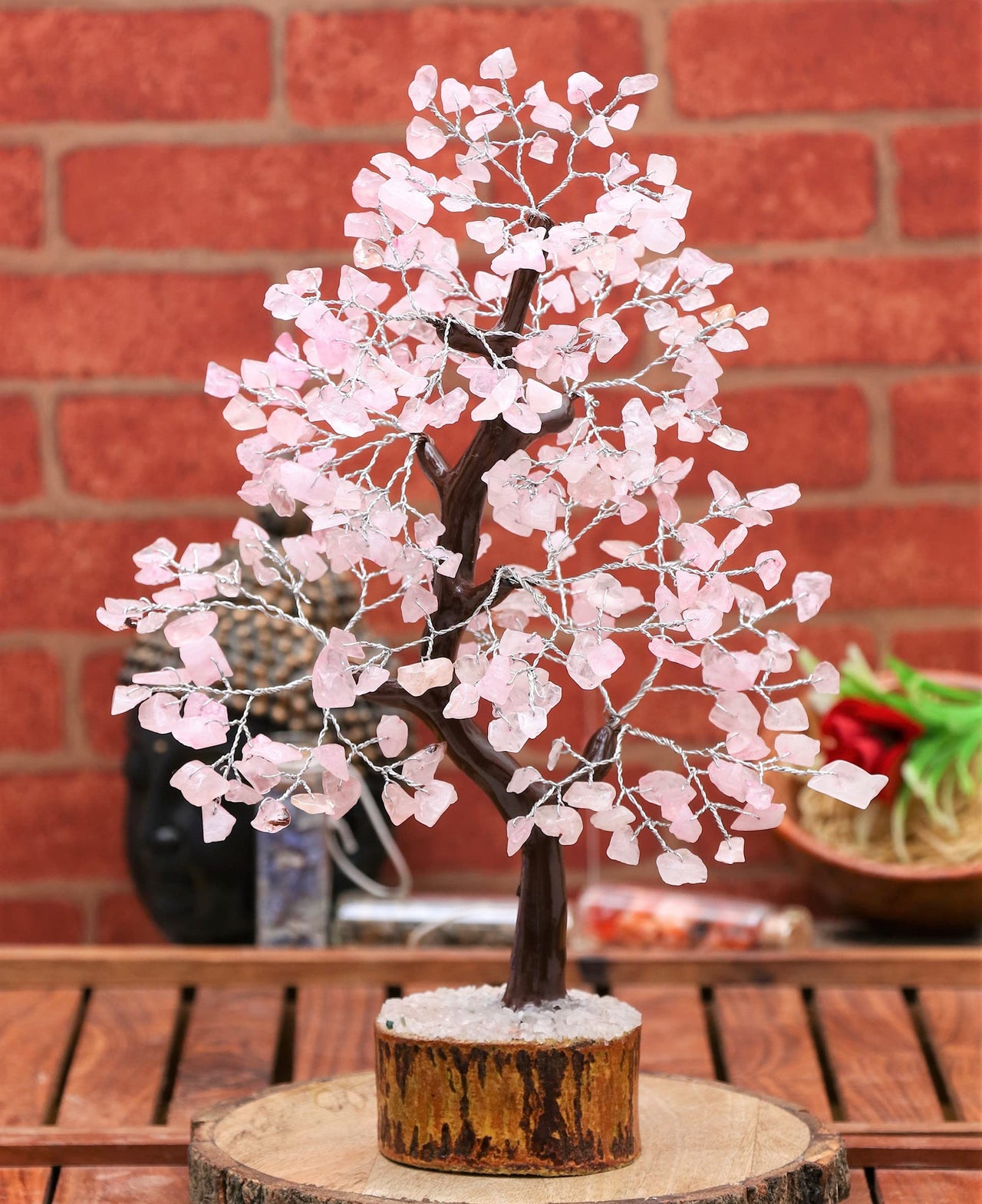Rose Quartz Crystal Tree of Life - Chakra Tree for Positive Energy, Feng Shui Decor - Handmade Gemstone Tree, Good Luck Money Tree Bonsai, Pink Healing Crystals - Meditation Stones, Spiritual Gift Rose Quartz (Silver Wire)