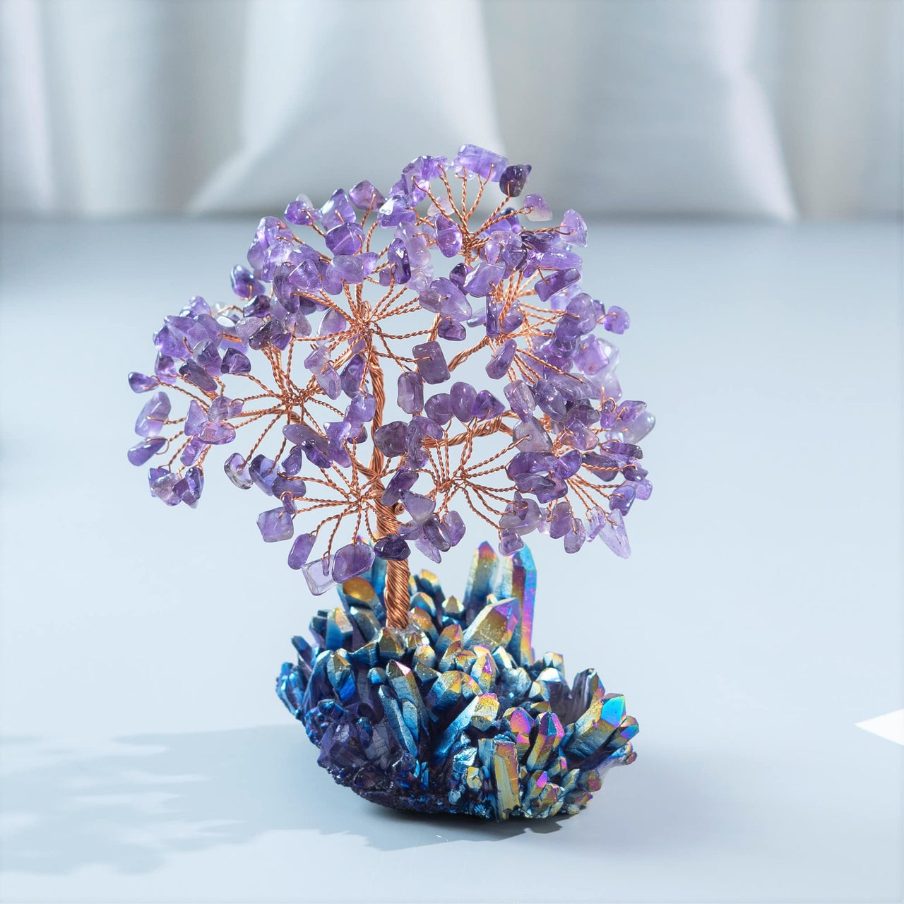 Amethyst Crystal Tree of Life - Rainbow Titanium Cluster Base, Handmade Gemstone Tree, Chakra Tree of Life, Artificial Tree, Crystal Decorations - Feng Shui Tree, Healing Crystals, Spiritual Gifts Amethyst Cluster