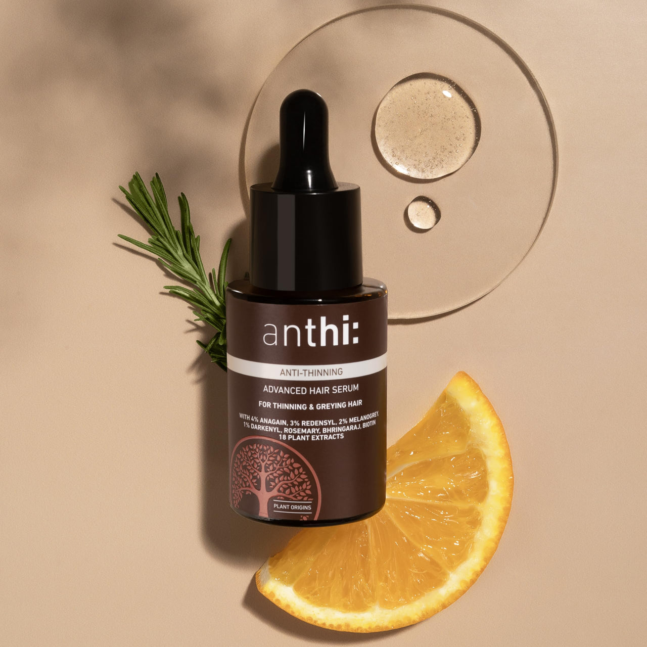 anthi: 3% Redensyl ,4% Anagain, 2% Melanogrey, 1% Darkenyl, Advanced Hair Serum Helps Hair Thickening, Helps Stimulate Hair Growth, Helpful for Grey Hair| With Rosemary, Bhringaraj, Amla, Biotin, 30 ml