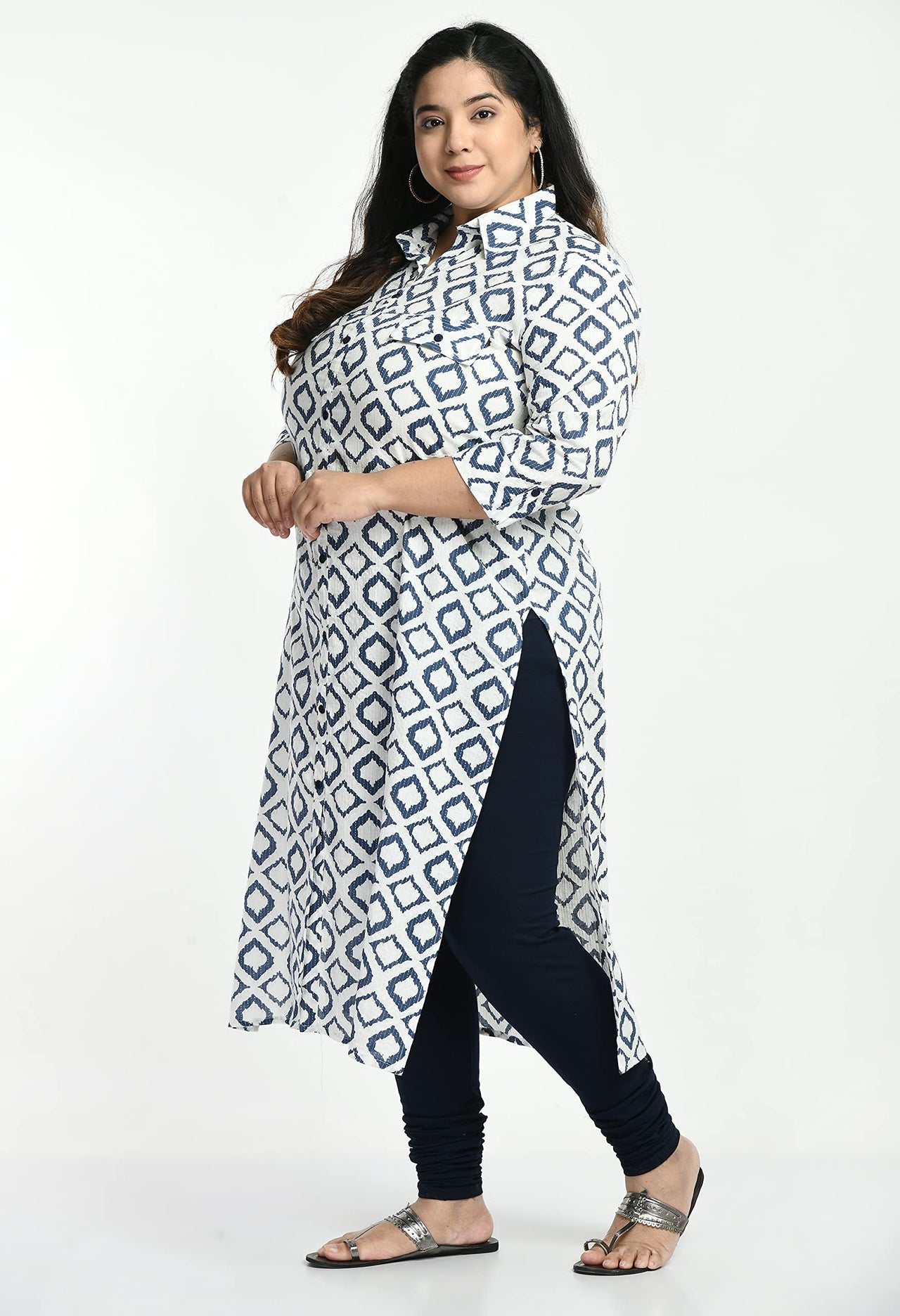 AnjuShree Choice Women Cotton Kurta 6XL White Blue