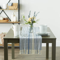 DII Farmhouse Braided Stripe Table Runner Collection, 15x72 (15x77, Fringe Included), Stonewash Blue 15x72