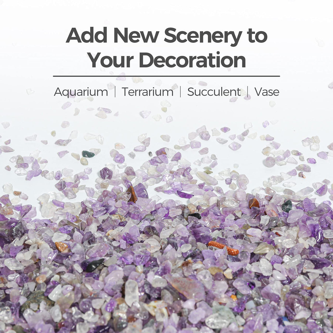 T4U Tumbled Chips Stones Crushed Crystal Quartz 2 LB, Irregular Shaped Gravels Pebble Healing Stones, DIY Smoothed Rock for Potted Plant,Resin Art,Vase Fillers Aquarium Gravel Rocks (Amethyst) #1 - Amethyst