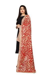 AKSHAR LLC Women's  Embroidered Chiffon Dupatta