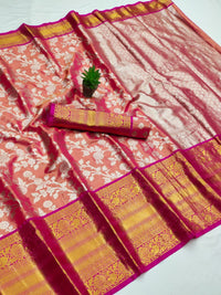 Pandadi Saree Women's  Arasi Soft Tissue Banarasi Silk Dharmavaram Pattu Saree With Unstiched Blouse Piece