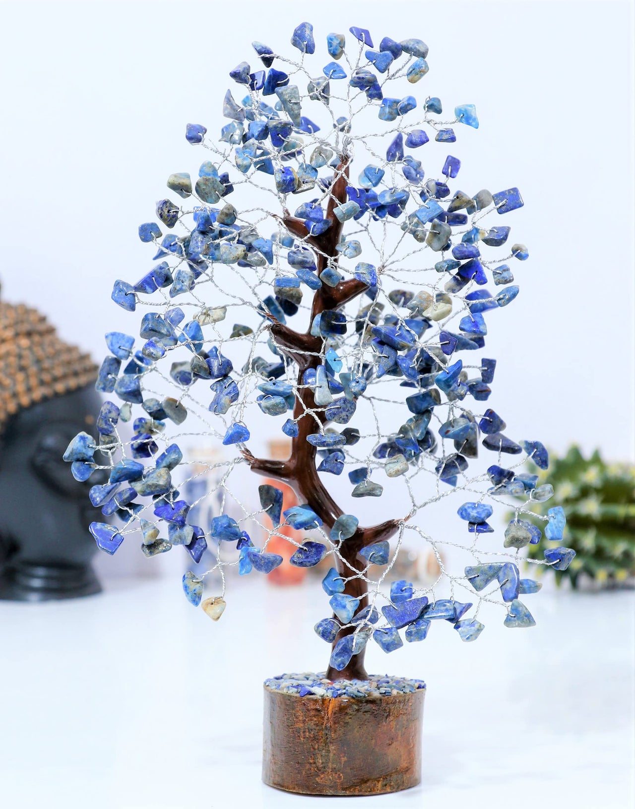 Lapis Lazuli Chakra Tree of Life - Crystal Tree for Positive Energy, Feng Shui Decor - Gemstone Money Bonsai Tree, Good Luck Healing Crystals - Blue Meditation Stones, Spiritual Unique Gift 10-12"