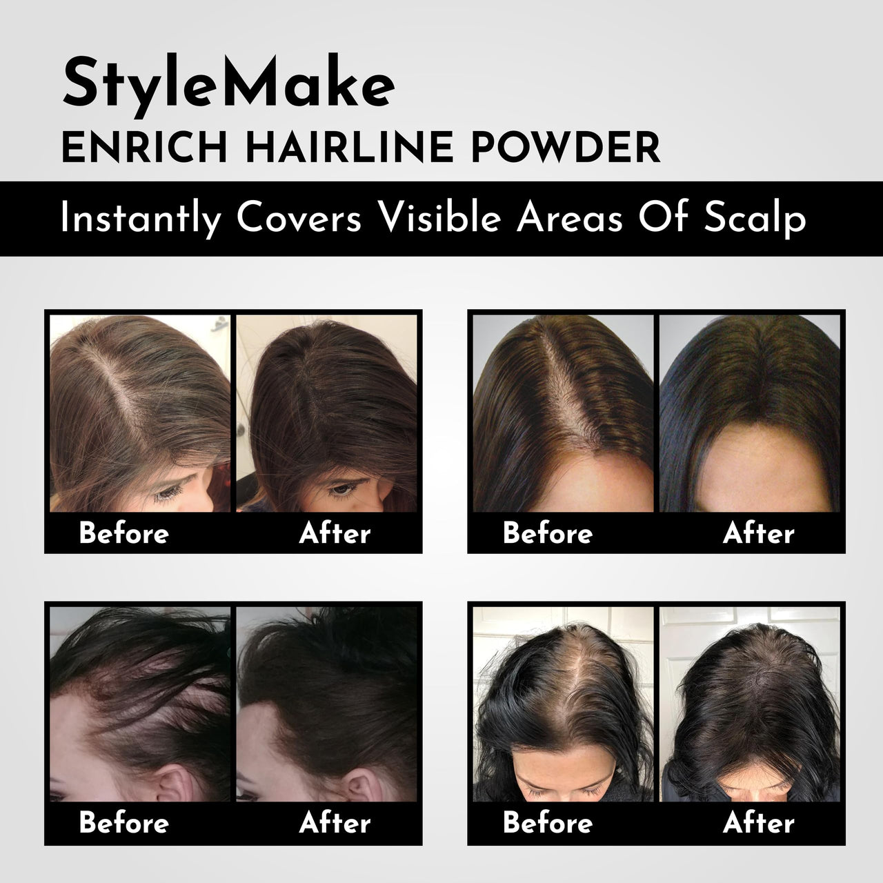 StyleMake Enrich Hairline Powder for Women & Men | Root Touch Up for Grey Hair | Toppers | Cover-Up Powder | Instantly Covers Loss, Patches, and Grey on Beard (Black, 4 g)