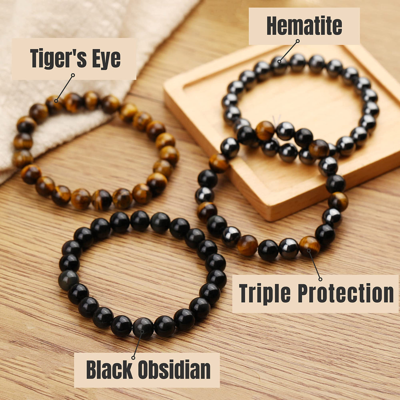 Crystal Vibe 8mm Black Obsidian Bracelet - Elastic Adjustable Crystal Bracelet for Spiritual Healing, Positive Energy – Black Bead Bracelet for men women