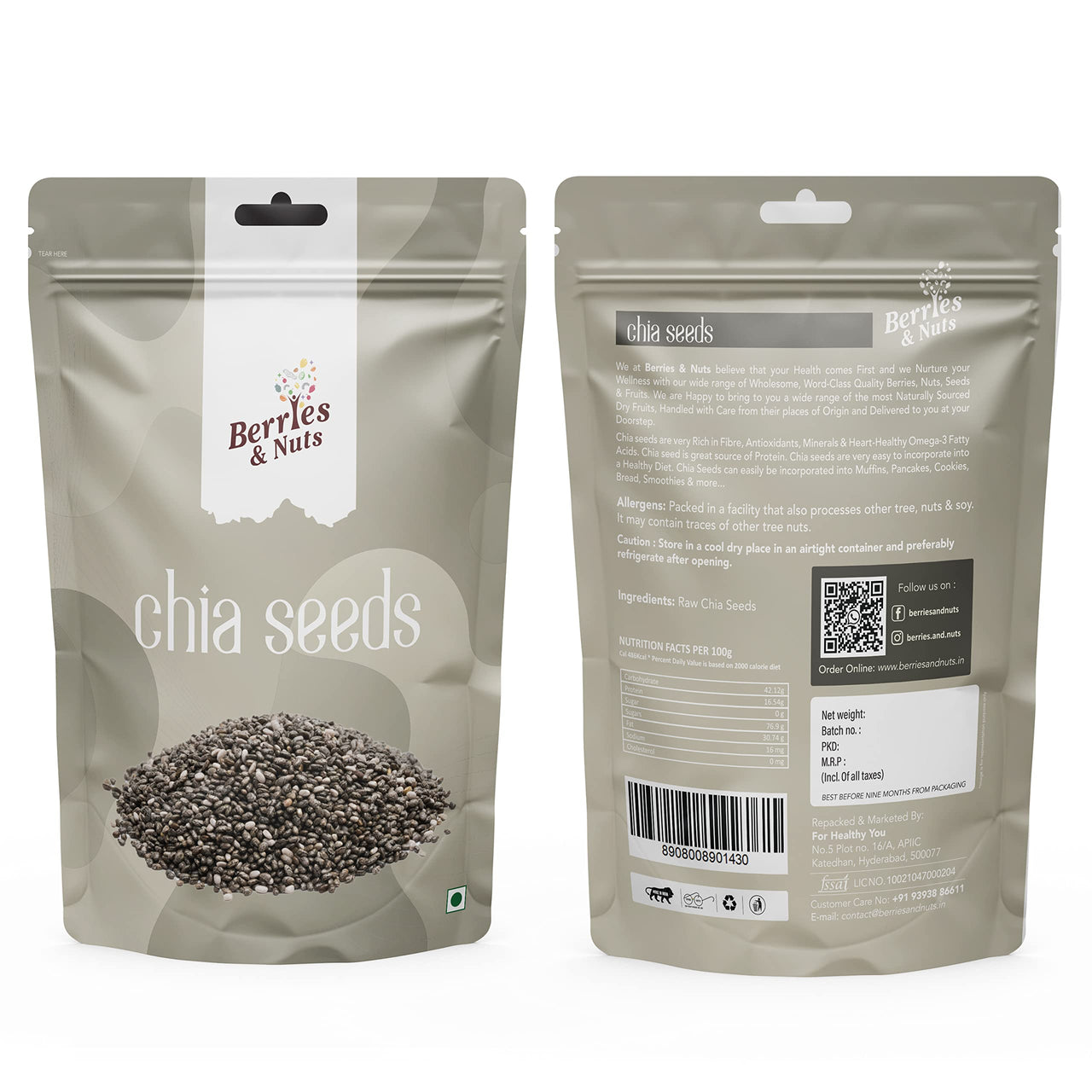 Berries And Nuts Premium Chia Seeds | Raw Chia Seeds | Chia Seed Pouch 200 Grams