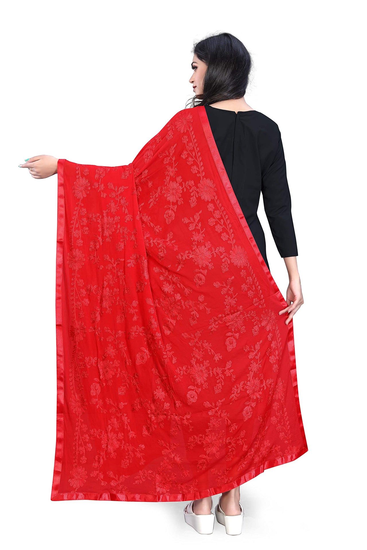 AKSHAR LLC Women's  Embroidered Chiffon Dupatta