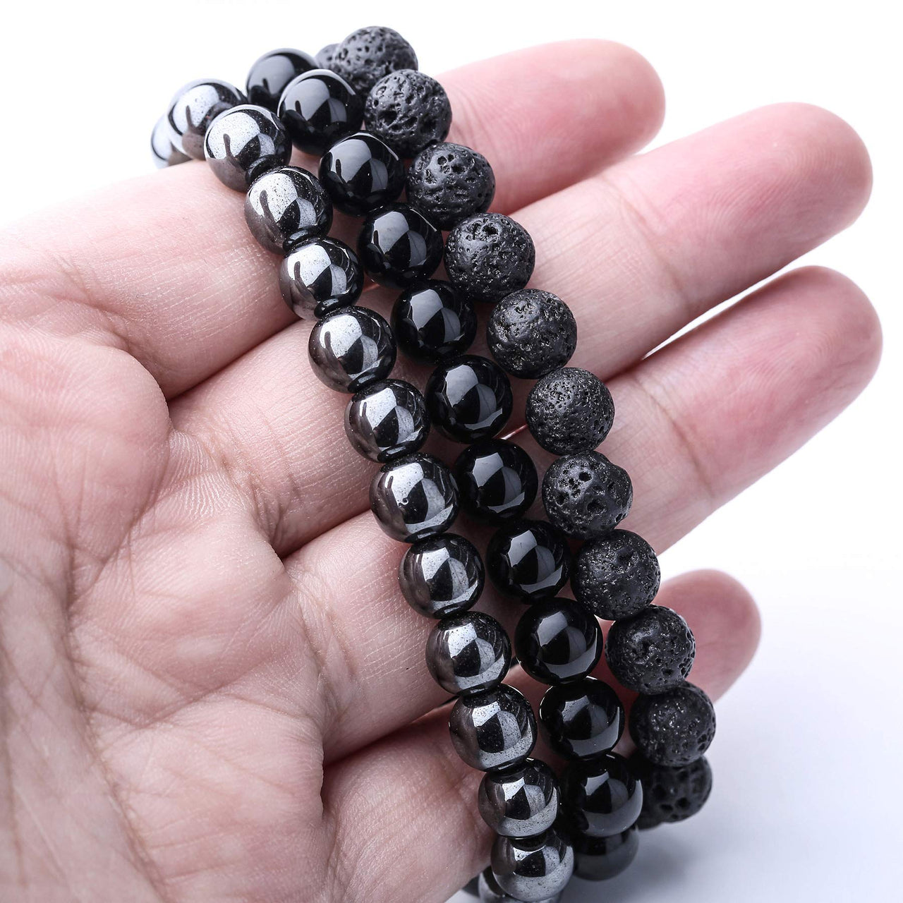 WRCXSTONE Natural 8mm Gorgeous Semi-Precious Gemstones Healing Crystal Stretch Beaded Bracelet Unisex 3 Pieces a Set