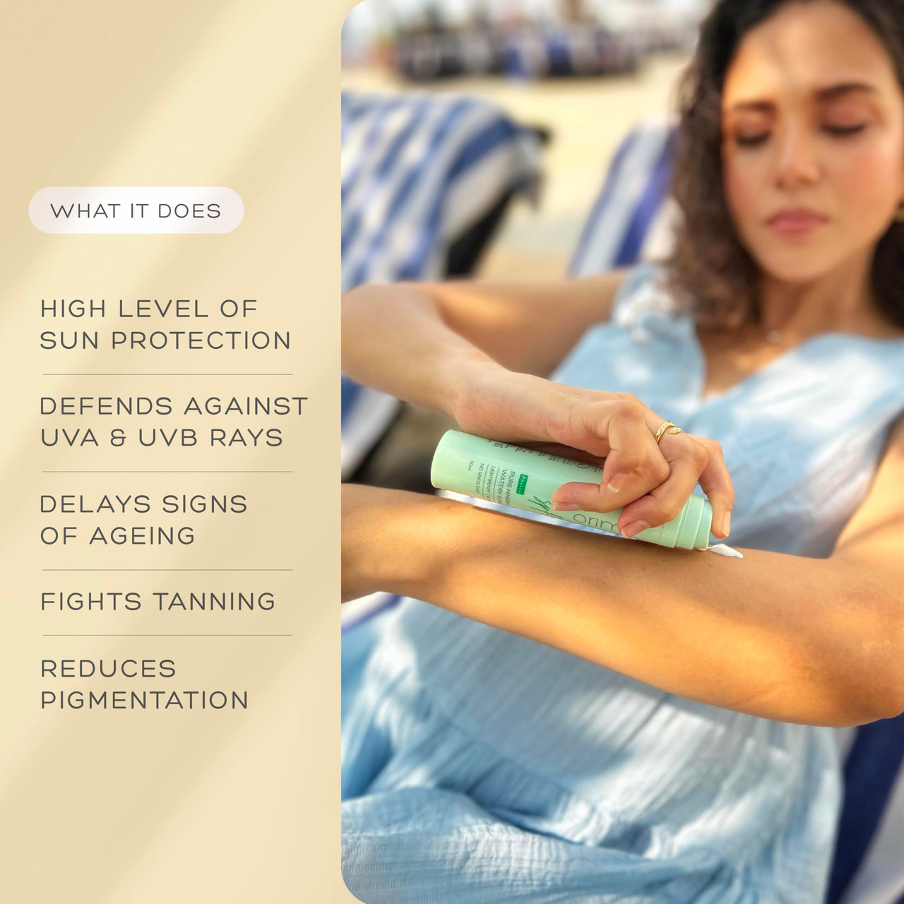 Orimii 100% Pure Mineral Sunscreen SPF 50 with Watery Texture & Zero White Cast | Super Lightweight & Blends Easily on Skin | With Zinc Oxide & Hyaluronic Acid | Fragrance Free & Pregnancy Safe 50ml