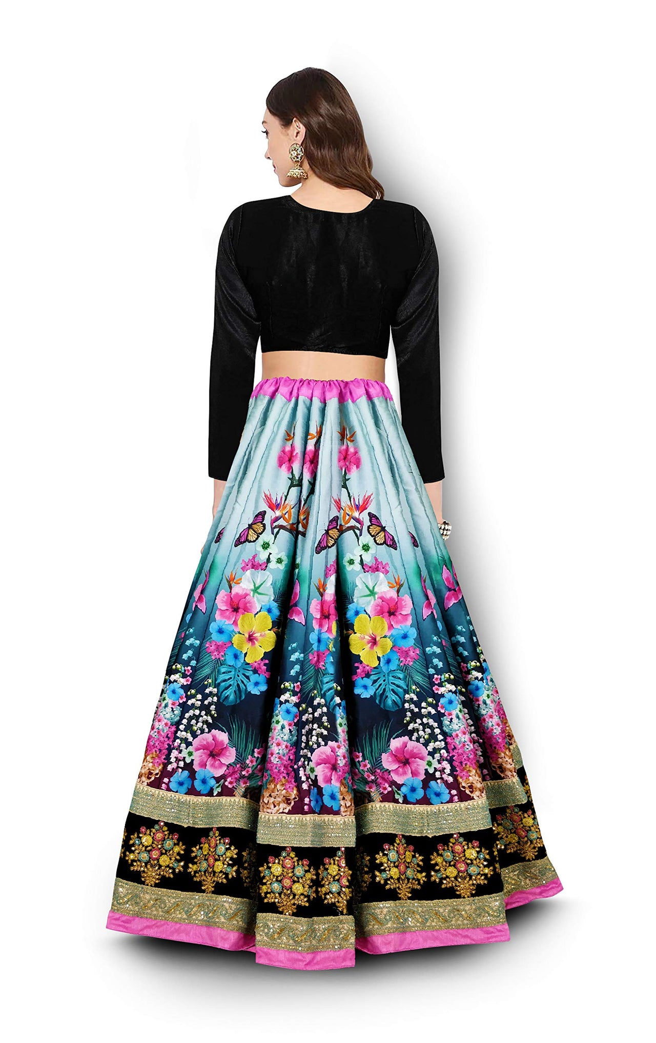 Zeel Clothing Women's  Velvet & Silk Semi stitched Lehenga Choli (7005-ZC_Black_Free Size)