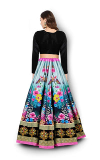 Zeel Clothing Women's  Velvet & Silk Semi stitched Lehenga Choli (7005-ZC_Black_Free Size)
