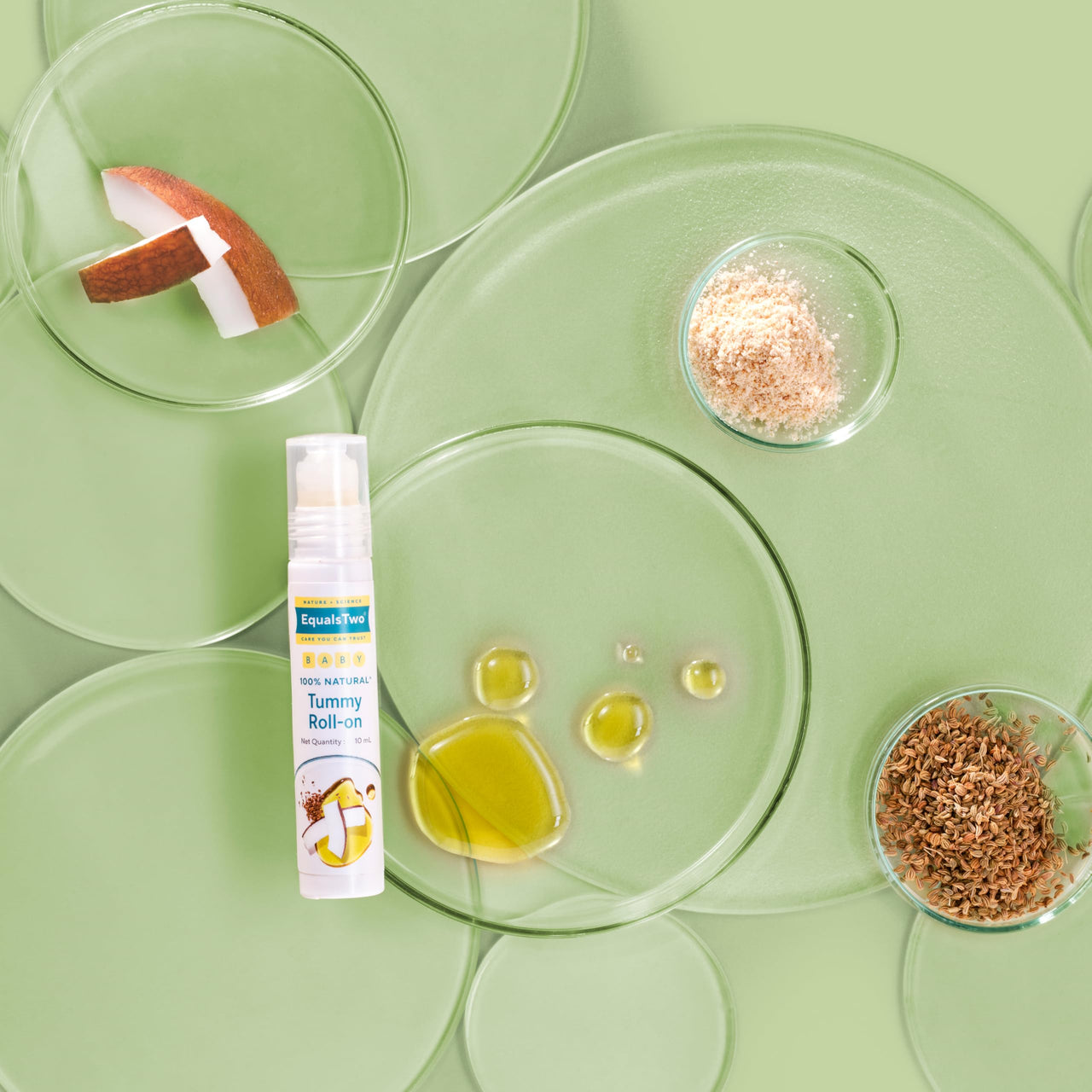 EQUALSTWO Tummy Roll On For Baby, 10ml, 100% Natural Hing Roll On For New Born Babies with Heeng, Ajwain & Virgin Coconut Oil, Colic & Gas Relief, Dermatogically Tested, Pack 1