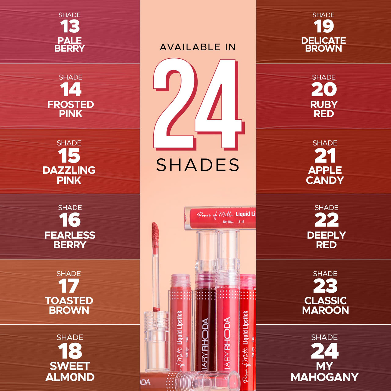 Hilary Rhoda Power Of Matte Liquid Lipstick | Buildable Colour | Long Lasting & Matte Finish | Lightweight & Non-Drying Formula | Smudge Proof & Non-Transferable | 3ml (Tinted Nude - Shade 04)