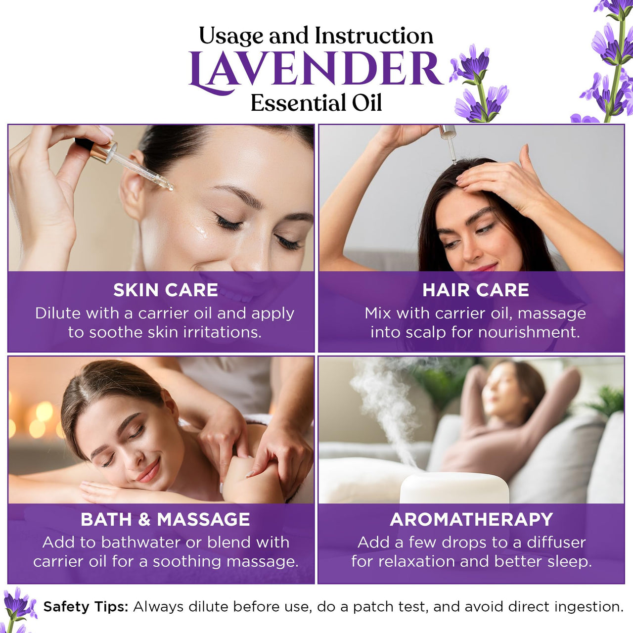 Rey Naturals Lavender Essential Oil For Hair Growth | Lavender Essential Oil For Skin | Undiluted Lavender Oil For Hair, Skin, Diffuser With Glass Dropper | Aromatherapy Diffuser Oil - 15ml(Pack Of 2)