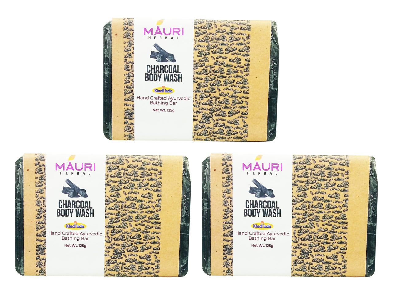 Khadi Mauri Herbal Charcoal Soap, 125 Gm (Pack Of 3)