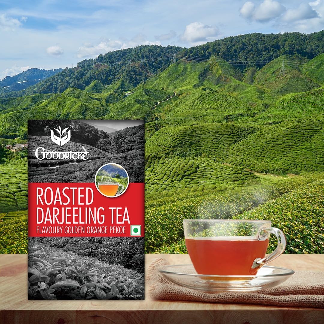 GOODRICKE Roasted Darjeeling Tea - 250gm (Pack of 1) | 100% Pure & Original Long Leaf Chai | Flavoury Golden Orange Pekoe | Premium Black Loose Leaves Tea with Rich Taste & Flavor