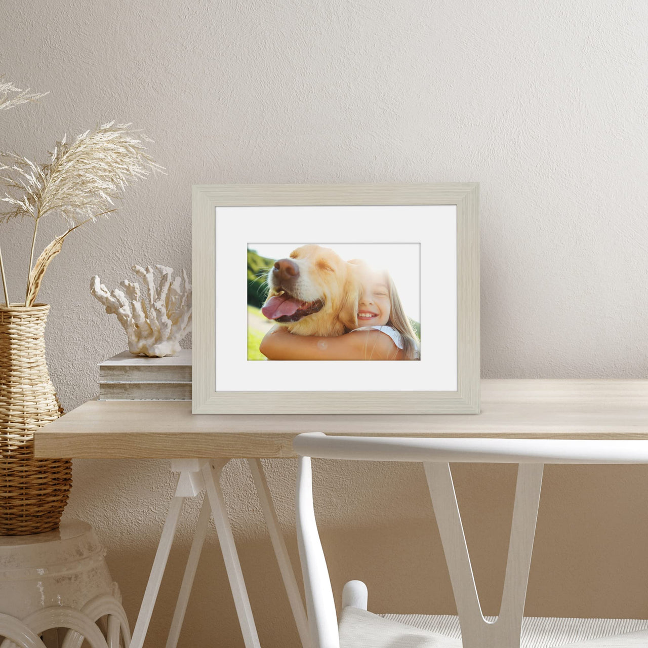 Americanflat 8x10 Picture Frame in Light Wood - Use as 5x7 Picture Frame with Mat or 8x10 Frame Without Mat - Engineered Wood Photo Frame with Shatter-Resistant Glass and Easel for Wall and Tabletop