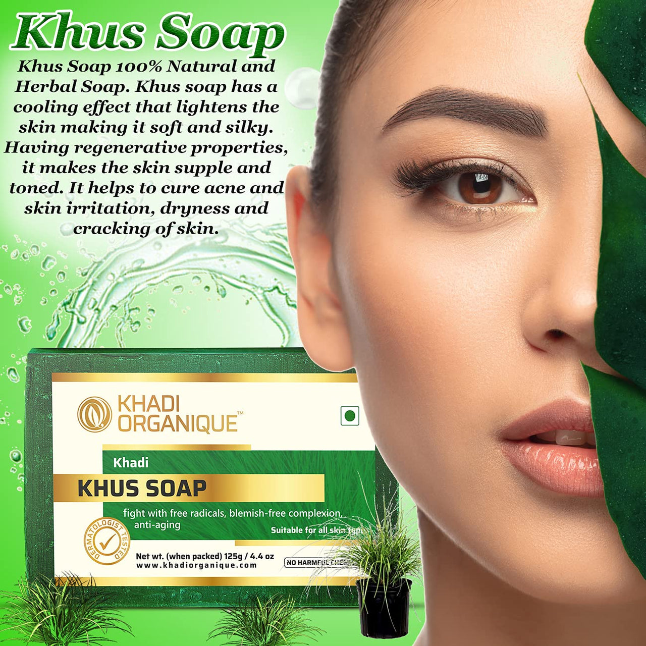 Khadi Organique Pure Herbal Natural & Handmade Khus Soap Combo Kit Pack Of 4 500gm