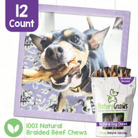 Nature Gnaws Braided Gnaws for Dogs - Premium Natural Beef Dog Chew Treats - Combo of Bully Sticks, Gullet Jerky and Tripe Twists - Rawhide Free 12 Count (Pack of 1)