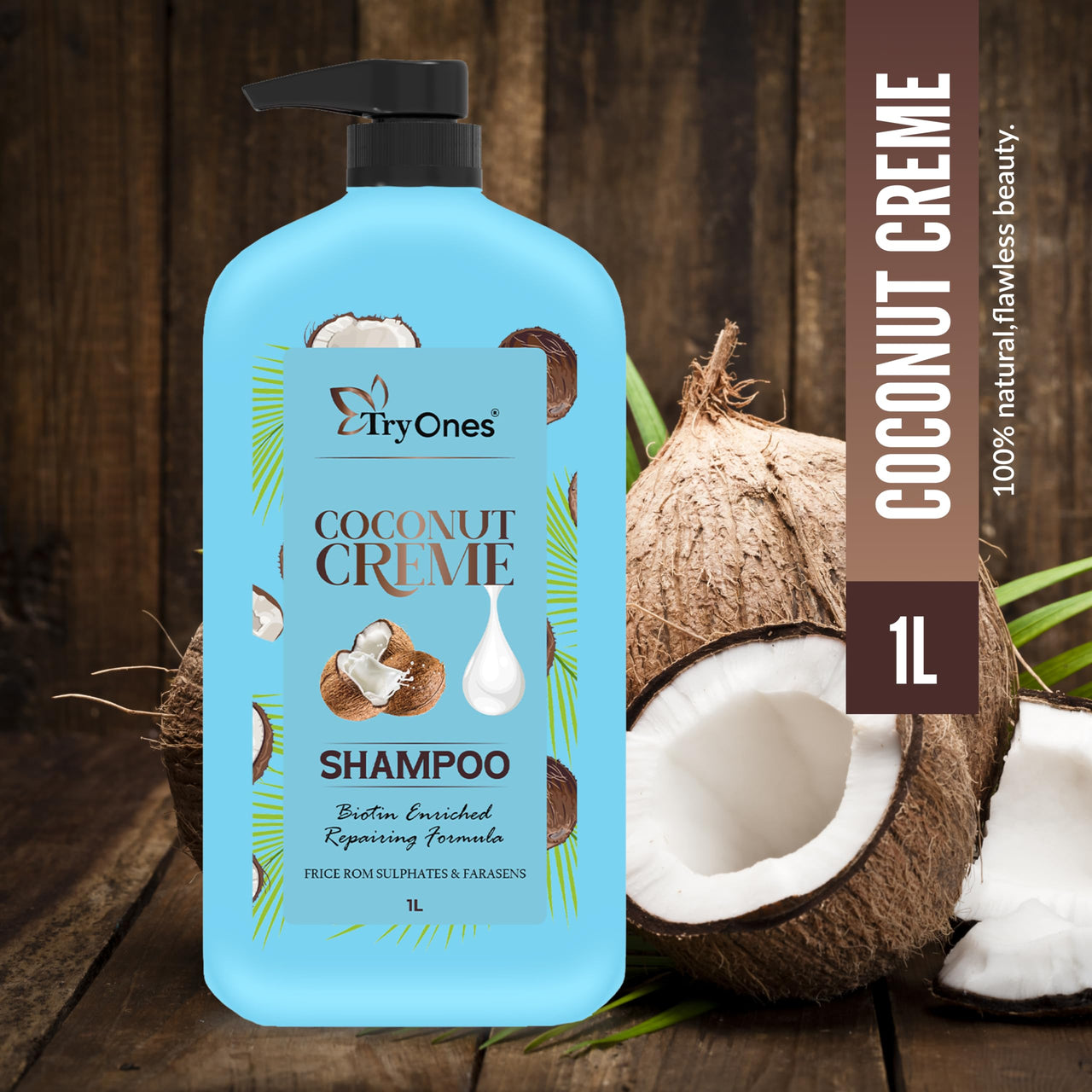 TryOnes Coconut Cream Shampoo For Hair Fall/Strength/Damage/Thinning Strong & Shiny Hair Soft, silky hair I Shampoo for Women and Men - 1000ml